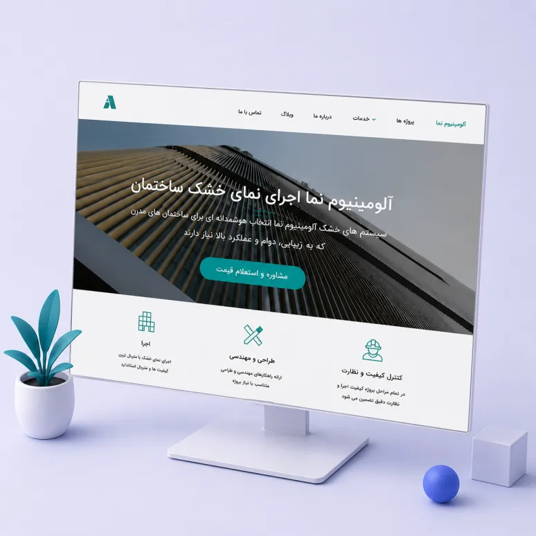 طراحی نسخه دسکتاپ سایت شرکتی آلومینیوم نما